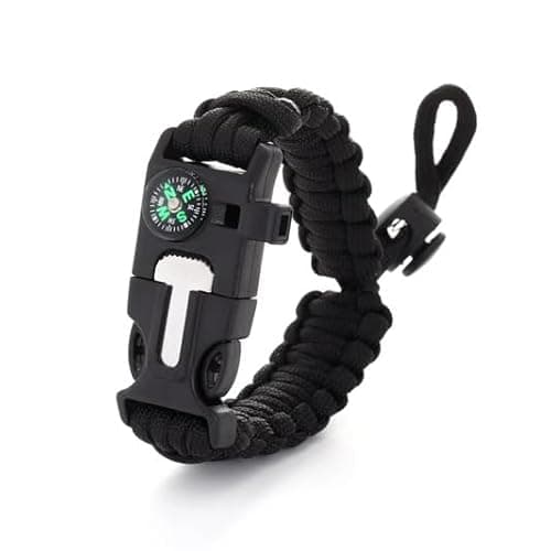 Image of PRIMAL SURVIVAL Paracord Bracelet – Hiking & Camping Gear with Compass, Whistle & Adjustable Wristband | Outdoor Safety & Adventure Accessory (Black)