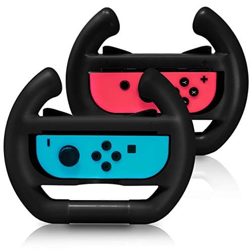 Image of ADZ 2 x Black Racing Wheel Steering Grip Handle Accessories compatible with Nintendo Switch Joy-Con Controller Mario Kart