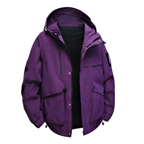 Image of Mens Jacket, Mens Waterproof Jackets Fashion Men's Rain Jacket Multi Pockets Windproof Coat with Hood Breathable Lightweight Windbreaker Casual Zip Up Sports Outwear