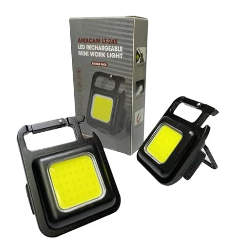 Image of Amacam Mini Keyring LED Torch 2 Pack - Rechargeable COB Work Light with Magnetic Base & Bottle Opener Brightness Modes Strobe Effect Keychain Light