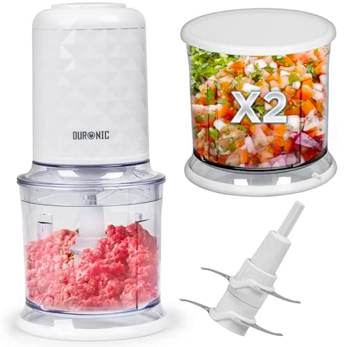 Image of Duronic Mini Food Chopper/Compact Electric Food Processor CH57 White | 500W | Onion and vegetable Slicer Dicer | 2 700ml Blender Bowl with Lid | Quad Stainless Steel Blades - 500W