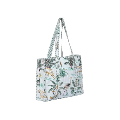 Image of Indian Cotton Quilted Tote Bag Women shoulder Bag Carry, shopping Beach Bag Summer Holiday Essentials Shopping Travel Bag with Pockets Handbags for Women (T.Blue)
