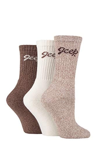 Image of Jeep Ladies Cushioned Foot Cotton Boot Socks Pack of 3 Tan/Cream 4-8