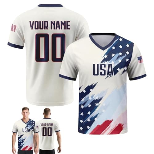 Image of Personalised Football Shirt World Cup 2026, Custom Football Jersey for Men Women Kids with Name Number, Customisable Mesh Match Kit (U-S-A)