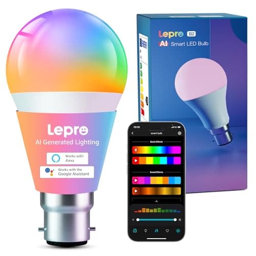 Image of Lepro B2 AI Smart Bulb, 1100lm WiFi Bulb B22, Music Sync Colour Changing Light Bulbs, Personalized AI Lighting Designer, Voice Control, Works with Alexa & Google Assistant, APP Dimmable