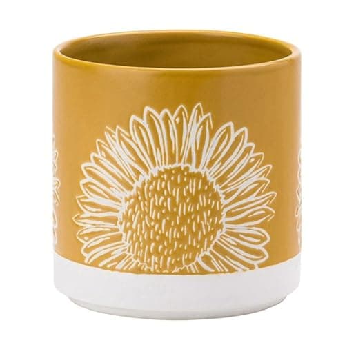 Image of English Tableware Company Artisan Flower Medium Planter – Stoneware Plant Pot | Decorative Round Indoor Planter | English Floral Design | Tabletop Home & Garden Decor
