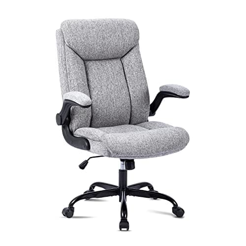 Image of MZLEE Fabric Office Chair for Home Office, Ergonomic Heavy Duty Desk Chair with Flip-up Arms & Lumbar Support, Comfortable Padded Swivel Computer Chair for Bedroom Study, 150KG Capacity, Grey