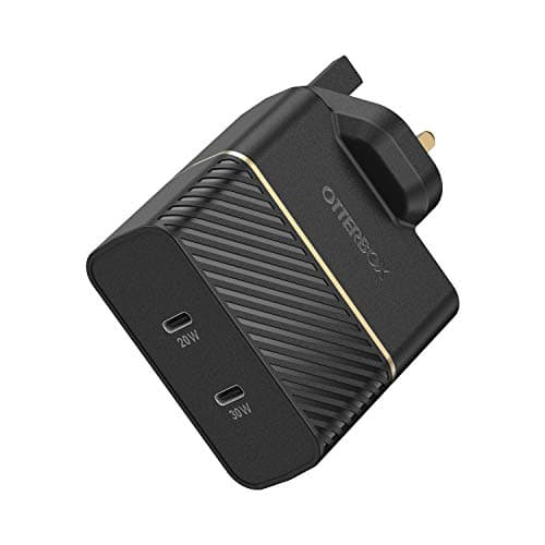 Image of OtterBox Dual Port UK Wall Charger 50W, USB-C PD 30W GaN + USB-C PD 20W, Fast Charger for Smartphone and Tablet, Drop Tested, Rugged, Ultra Durable, Black