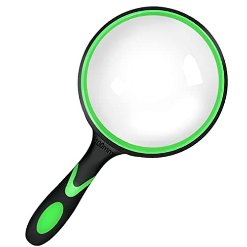 Image of 100mm Large Magnifying Glass, Strong Handheld Reading Magnifier Glasses Shatterproof magnifyf Lens with Non-Slip Rubber Hand-held Gift for Kids Boys Girls Children Insect Seniors Visually Impaired