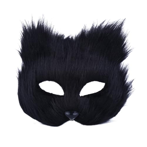 Image of HIXNUG Fox Fur Masks Furry Eye Mask Masquerade Furry Half Face Mask Fancy Dress Eye Mask for Men Women Teens (Black)
