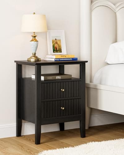 Image of HEYZOEY Bedside Table Chest of 2 Drawers, Bedside Cabinet Wooden Nightstand, Modern Side Table for Living Room,Bedroom,Office, Black