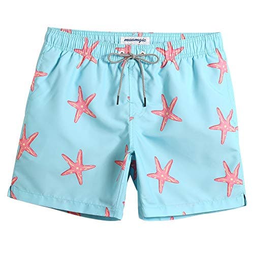 Image of MaaMgic Mens Quick Dry Swim Trunks with Mesh Lining Starfish Blue Clair Boardshorts XL