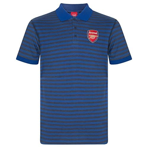 Image of Arsenal FC Official Football Gift Mens Striped Polo Shirt Blue Marl Large