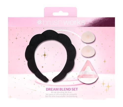 Image of Brushworks Dream Blend Set (Black) – Squishy Cloud Headband, Foundation Blending Drops & Powder Puffs for Flawless Makeup Application and Airbrushed Results