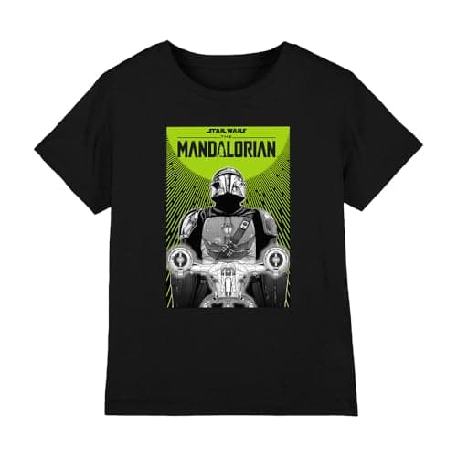 Image of Star Wars The Mandalorian Razor Crest Poster Kids T Shirt, Black, 12-13Y