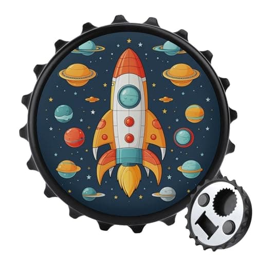 Image of Rocket Space Ship Bottle Opener for Refrigerator Novelty Magnetic Beer Bottle Opener with Cap Catcher for Bartender Kitchen Bar Stick to Fridge Easy Storage Gift for Men