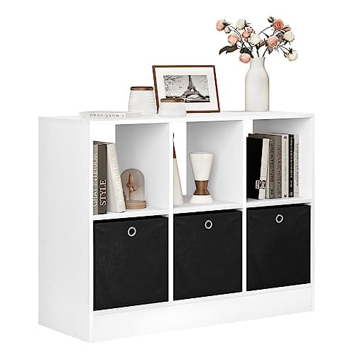 Image of WOLTU SK033ws Bookcase with 3 Drawers Made of Non-Woven Fabric, Standing Shelf with 6 Compartments, Cube Shelf for Bedroom, Living Room, Study, Office, White, 80x30x60cm