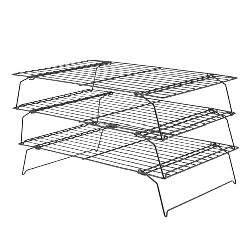 Image of JEUIHAU 3-Tier Cooling Rack, Non-Stick Oven Grilling Rack Collapsible Wire Baking Racks Kitchen Baking Accessories for Cake Cookie Bread Muffins, 40 x 25 cm, Black
