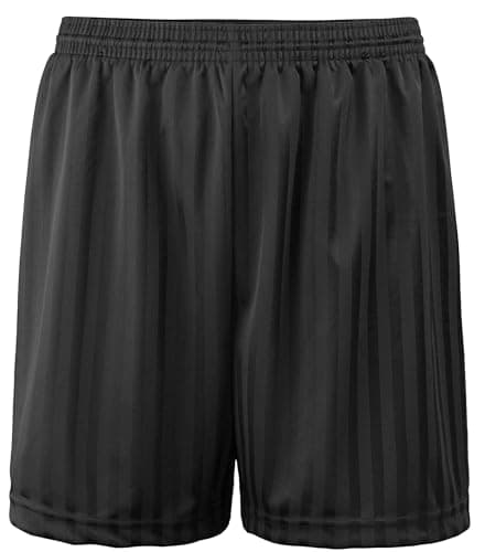 Image of JJLC Boys Girls School Sports Shorts PE Football Shadow Stripe Shorts (Black, 9-10 Years)