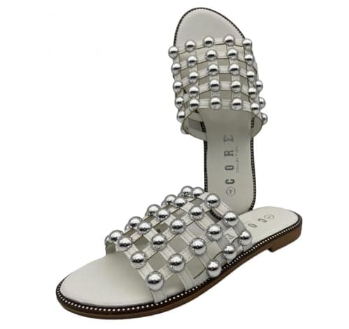 Image of CORE COLLECTION Womens Ladies Diamante Sandals Glitter Sliders Mules Summer Sparkly Sliders flipflop Sliders (WHITE6, UK Footwear Size System, Adult, Women, Numeric, Medium, 7)