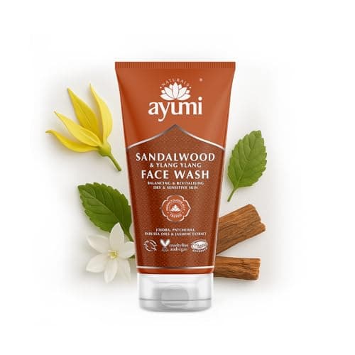 Image of Ayumi Sandalwood Dry Skin Face Wash | Hydrating Wash for Dry & Sensitive Skin | Aromatic Natural Facewash with Ylang Ylang Essential Oil & Jojoba | Face Wash Women & Men | 1x150ml