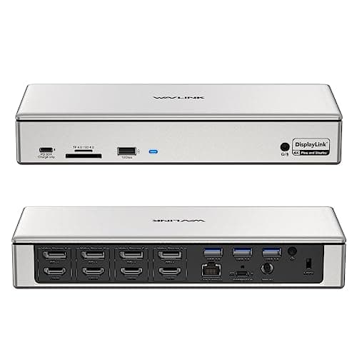 Image of WAVLINK USB C Quad Display Dock 5K 4K@60Hz, 19-in-1 USB A Docking Station for Thunderbolt 3/4, M1 M2 Mac&Windows, 4 HDMI, 4 DP,2.5G RJ45, 180W AC Power Supply, 10Gbps Data Transfer,SD/TF,Audio