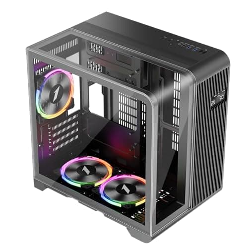 Image of 1st Player RT5 ARGB Micro ATX Black PC Gaming Case - Dual Chamber, Digital Display and Curved Panoramic Tempered Glass (3 x ARGB Fans Pre-installed)