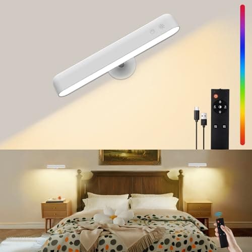 Image of Speclux Rechargeable Wall Lights, LED Battery Operated Wall Lights with 7500mAh Battery Lamp for Bedroom, 3 Colors with 15 RGB Colors, 360°Rotate & Stepless Dimmable Brightness (1 Pack White)