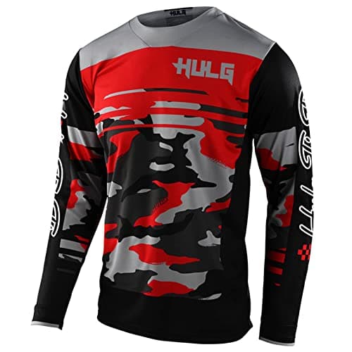 Image of Men's Cycling Jersey MTB Tops,Motocross Shirt Long Sleeve MX MTB Mountain Bike Lightweight Materials, Breathable Material (Red,XL)