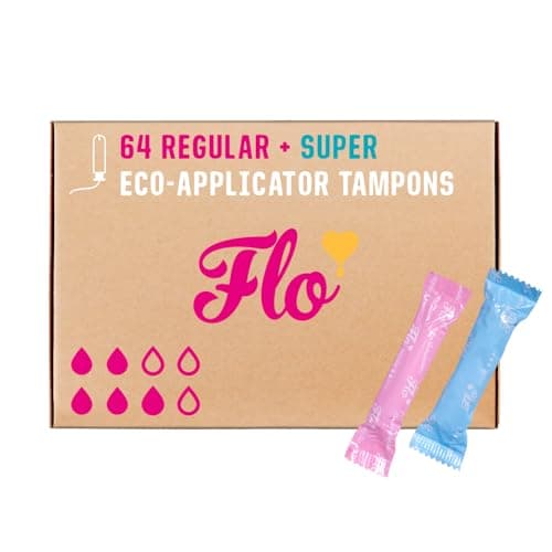 Image of Flo Organic Cotton Applicator Tampons – Super Absorbent, Soft, Smooth Applicator - Combo Pack 36 Regular & 28 Super Tampons