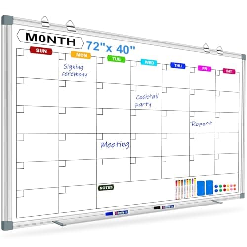 Image of CALENBO Large Monthly Calendar Whiteboard for Wall 72" x 40", Dry Erase Board Calendar for Wall Mounted Board, Office White Board Monthly Planning Board Bulletin Board for School, Home Use