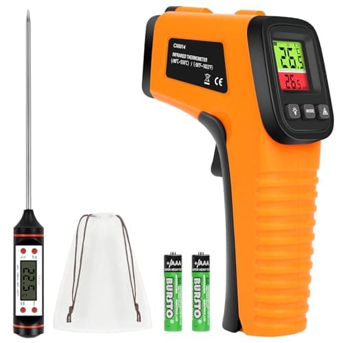 Image of HOTUT Digital Infrared Thermometer Gun -50°C ~ 550°C (-58°F ~ 1022°F), Non Contact Laser Temperature Gun Adjustable Emissivity, IR Temp Gun for Cooking/BBQ/Freezer, with Meat Thermometer & Bag