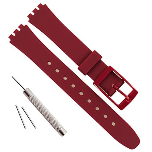 Image of OliBoPo Replacement 12mm Waterproof Silicone Rubber Watch Strap Watch Band for Swatch (Wine Red)