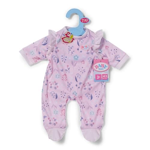 Image of BABY born Romper Forest with Ruffle Sleeves. Pink patterned clothing for dolls 43cm. Suitable from ages 3+