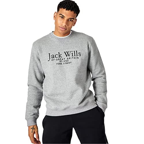 Image of Jack Wills Mens Belvue Graphic Logo Crew Neck Sweatshirt Sweater T Shirt Top Grey Marl M
