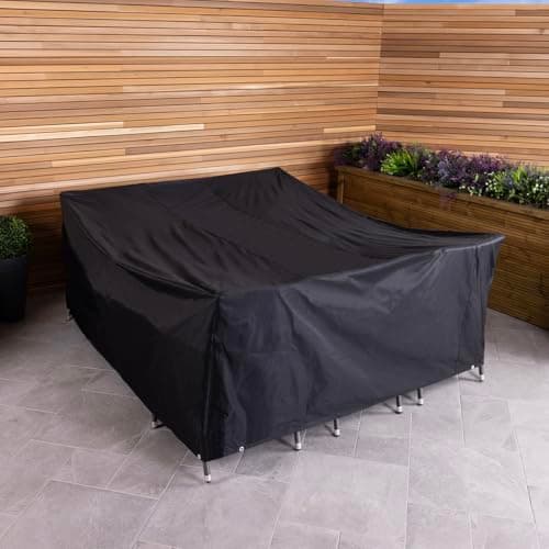 Image of CHARLES BENTLEY Premium Rectangular Garden 6 Seat Furniture Cover, Waterproof, Tear Resistant, For Outside, Patio, Garden Table Cover, Windproof, Large, Weatherproof, Easy Clean, Black (215x173x80cm)