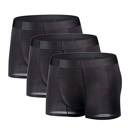 Image of YUSHOW 3 Pack Mens Boxer Shorts Ice Silk Mesh Underwear Sexy Super Soft Breathable Anti-Chafing Boxers Briefs Black