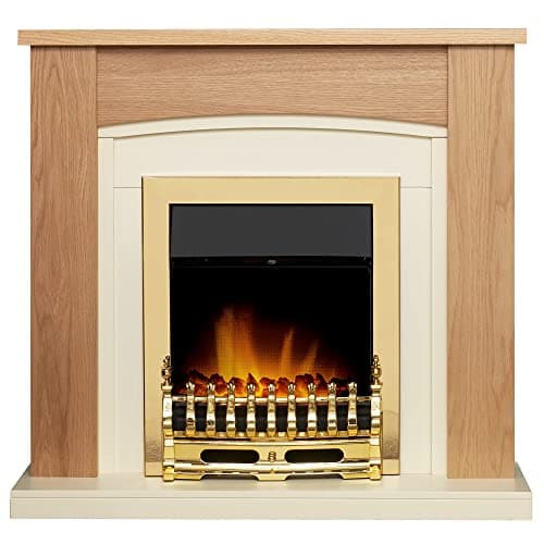 Image of Adam Chilton Fireplace in Oak & Cream with Blenheim Electric Fire in Brass, 39 Inch