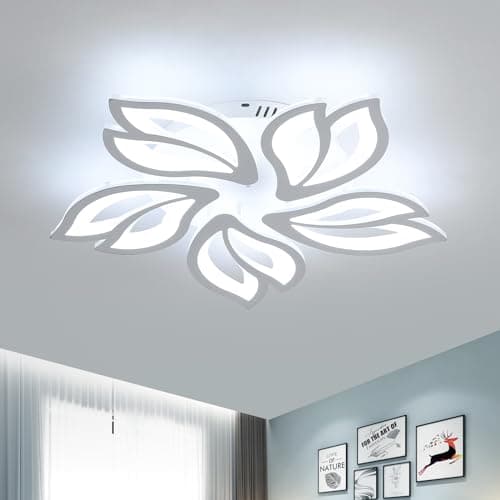 Image of Dorlink LED Ceiling Light, 65W 5850LM Modern Design Ceiling Lighting, 5 Lights Living Room Ceiling Light Acrylic White Flower Fittings Ceilings for Bedroom, Kitchen, Dining Room 6500K Cool White