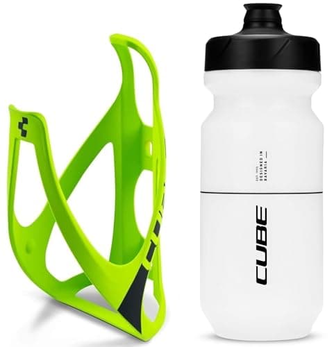 Image of Cube HPP Cage - Neon Green/Black & Flow Bottle - Clear, 500ml / Pair Kit Set Hydration Hydrate Drinking Drink Water Bidon Vessel Flask Holder Mount Bracket Bicycle Cycling Cycle Bike Accessories