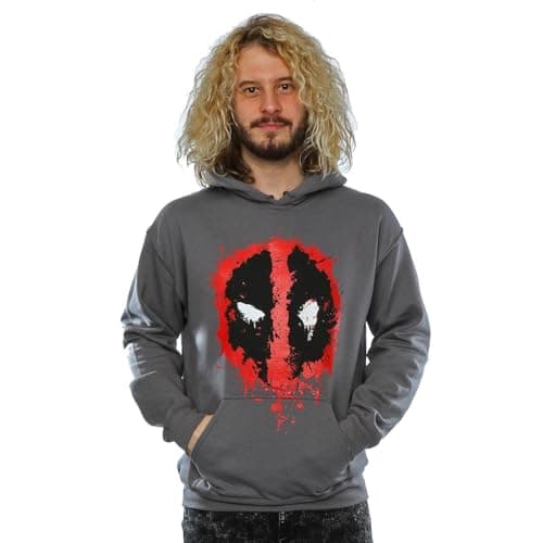 Image of Marvel Men's Deadpool Splat Face Hoodie Small Charcoal