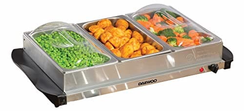 Image of Daewoo 3 Tray Buffet Server & Hotplate Warmer, 200W Adjustable Temperature Electric Food Warmer with 3 Removable Trays & Lids – Ideal for Sunday Roast, Parties & Family Entertaining