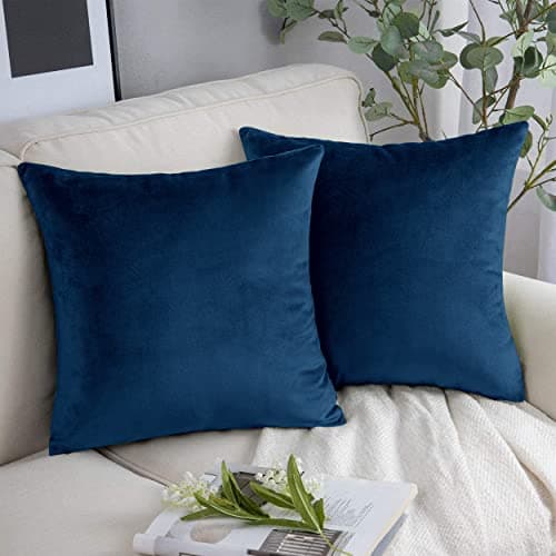 Image of Yorkshire Bedding Cushion Covers 45 x 45 (Pack of 2) - Luxury Velvet Square Throw Pillow Cases - Decorative Soft Navy Cushion Cover for Sofa Bedroom with Invisible Zipper (18x18 Inches)