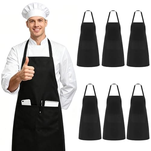 Image of hommova 6 Pack Black Apron with Pockets, Women Men Waterproof Chef Aprons for Home Kitchen Restaurant Bbq Coffee Sho