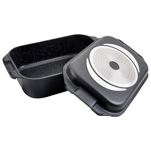 Image of Commichef Roasting Dish with Dual Purpose Skillet Pan Lid, Cast Aluminium, Black, Suitable for Oven and All Types of Hob, Perfect for Roasting and Searing, 34 x 24 cm, XRST-3424BK