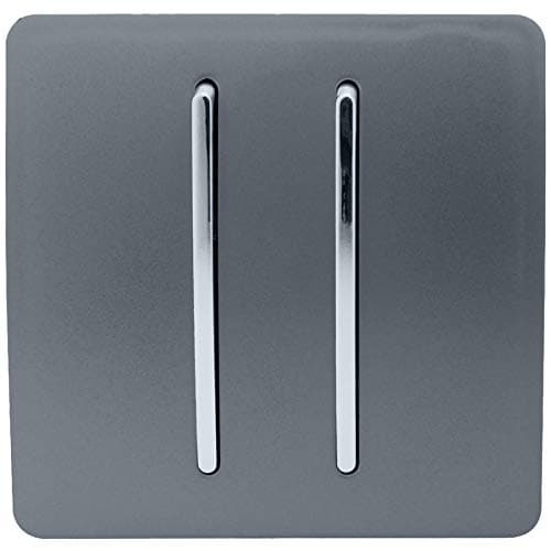 Image of Trendi 2 Gang 2 Way 240V Screwless Raised Front Plate Plastic Artistic Modern Glossy 10 Amp Chrome Rocker Single Electrical Wall Light Switch Warm Grey - ART-SS4WG