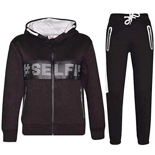 Image of A2Z 4 Kids Boys Girls Tracksuit #Selfie Print Zip Up Hoodie & Joggers Set - T.S Selfie 003 Black Grey 5-6