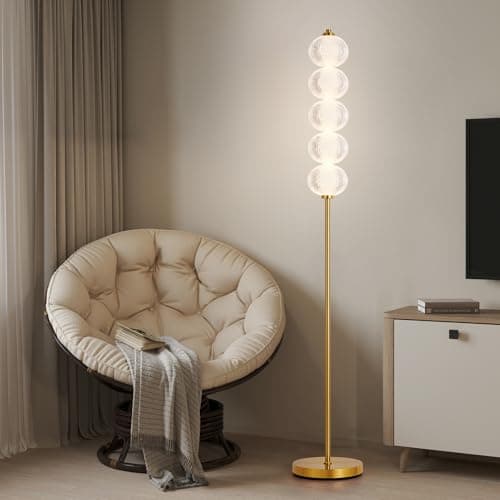 Image of HARPER LIVING LED Floor Lamp Gold, 20W 2400LM Bright Standing Lamp with Foot Switch, 3 Colour Temperatures (3000K-6500K), Modern Corner Lamps for Living Room, Bedroom, Office