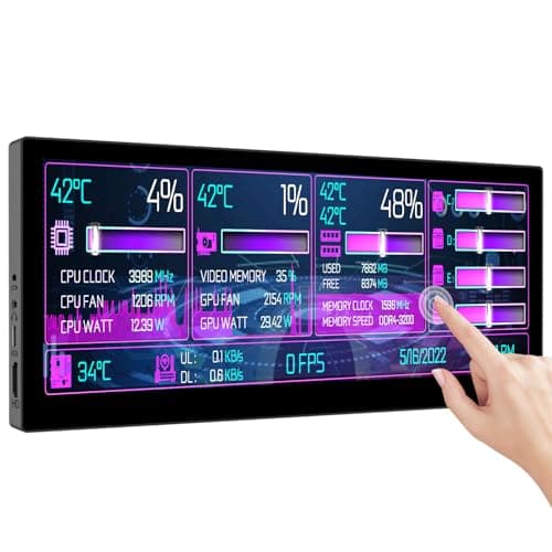 Image of Ulrhzar 10.3inch Small Touchscreen Monitor 1920x720 60hz with Speaker, IPS Screen HDMI USB-C Portable Monitor for Raspberry pi 5B/4B/3B,Xbox, Laptop, PC GPU CPU AIDA64 Monitoring