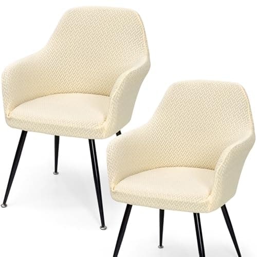 Image of Betylifoy Stretch Chair Covers Removable Curved Back Chair Slipcover 2PCS Jacquard Chair Slipcovers Dining Chair Covers with Armrest for Bedroom Living Room Kitchen Home Decor (2, beige, universal)